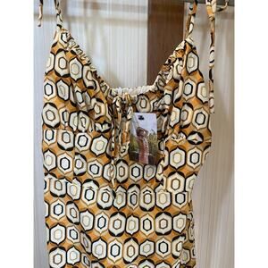 NWT Bianca Molly Green Geometric Mini Dress Women’s Medium Mustard Yellow